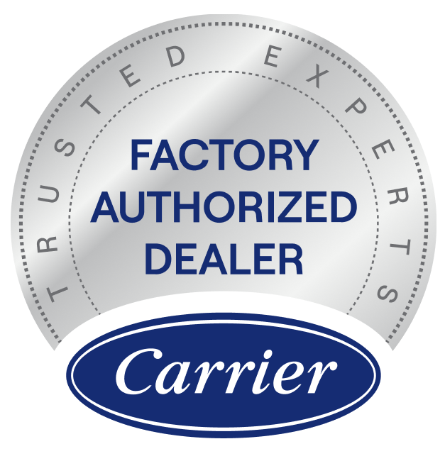 Carrier Factory Authorized Dealer badge representing top-tier HVAC certification and premium equipment installation for K Komfort in Grafton and Mequon WI.
