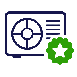 Top-tier equipment icon showing an air conditioner condenser and premium quality star badge for K Komfort Carrier HVAC installations in Greater Milwaukee.