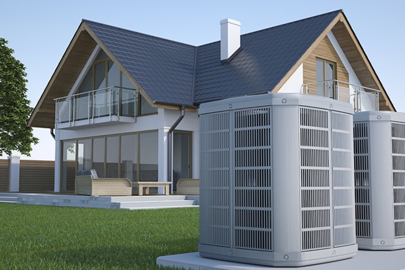 Air heat pump and house.